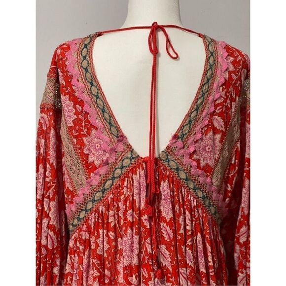 Free People moon child printed crochet inset colorful maxi top M - Picture 6 of 12